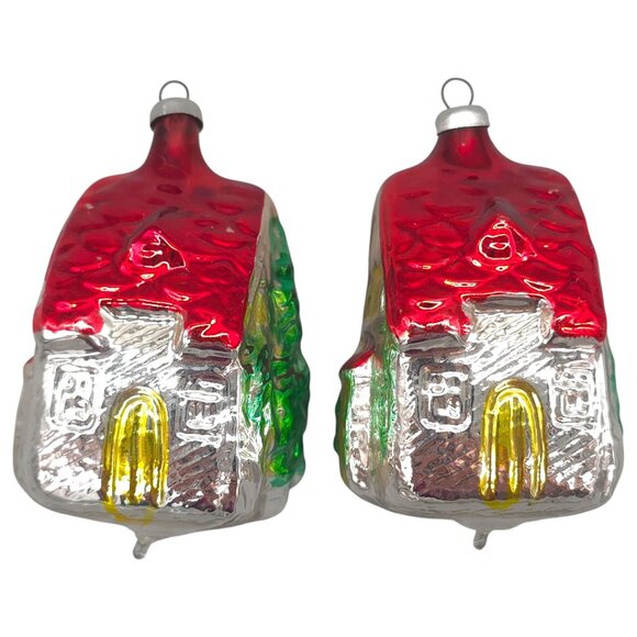 Vtg Glass Cottage House Christmas Tree Ornament West Germany 1950s Holiday Decor - Picture 2 of 7